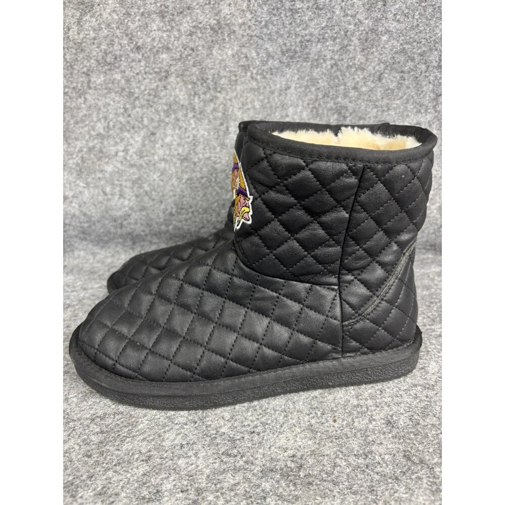 Minnesota Vikings Slippers Womens 8 Black Quilted NFL Football‎ Fleece Lined